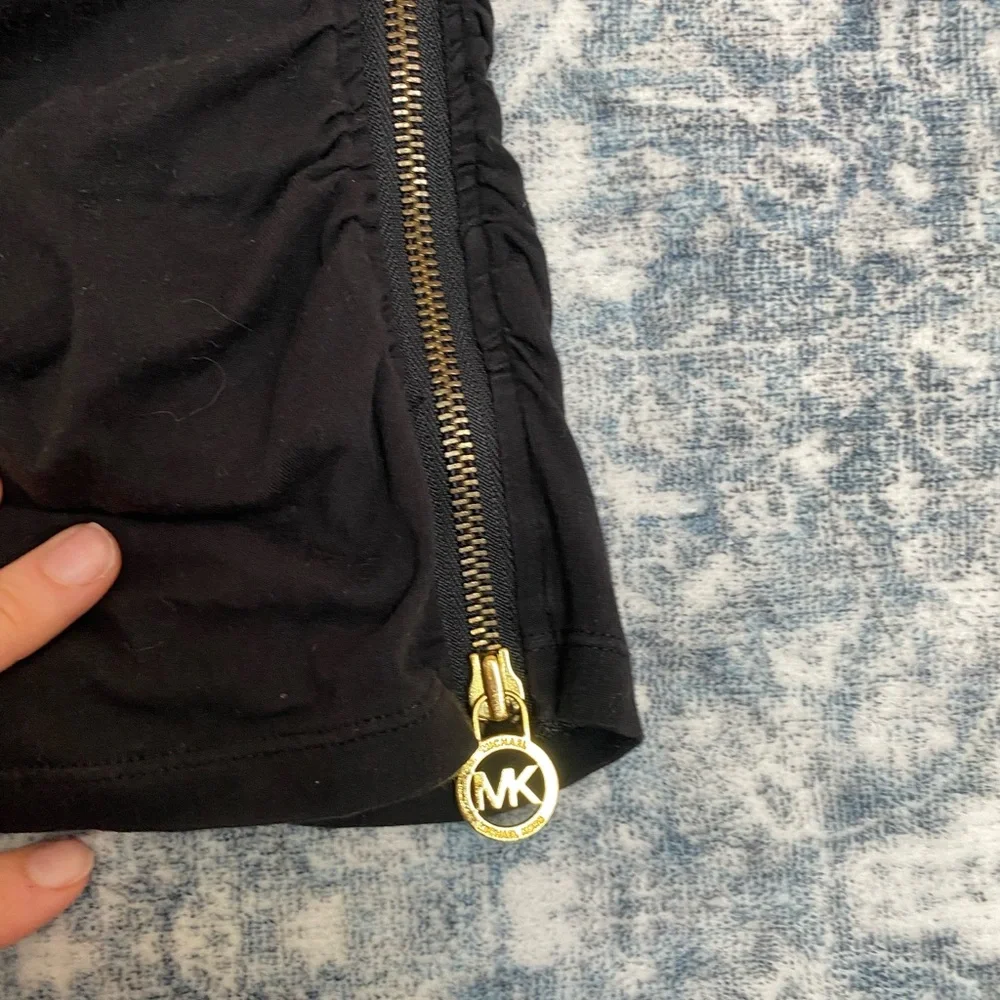 Michael Kors Black One-Shoulder Tank with Gold Zip Detail - XS